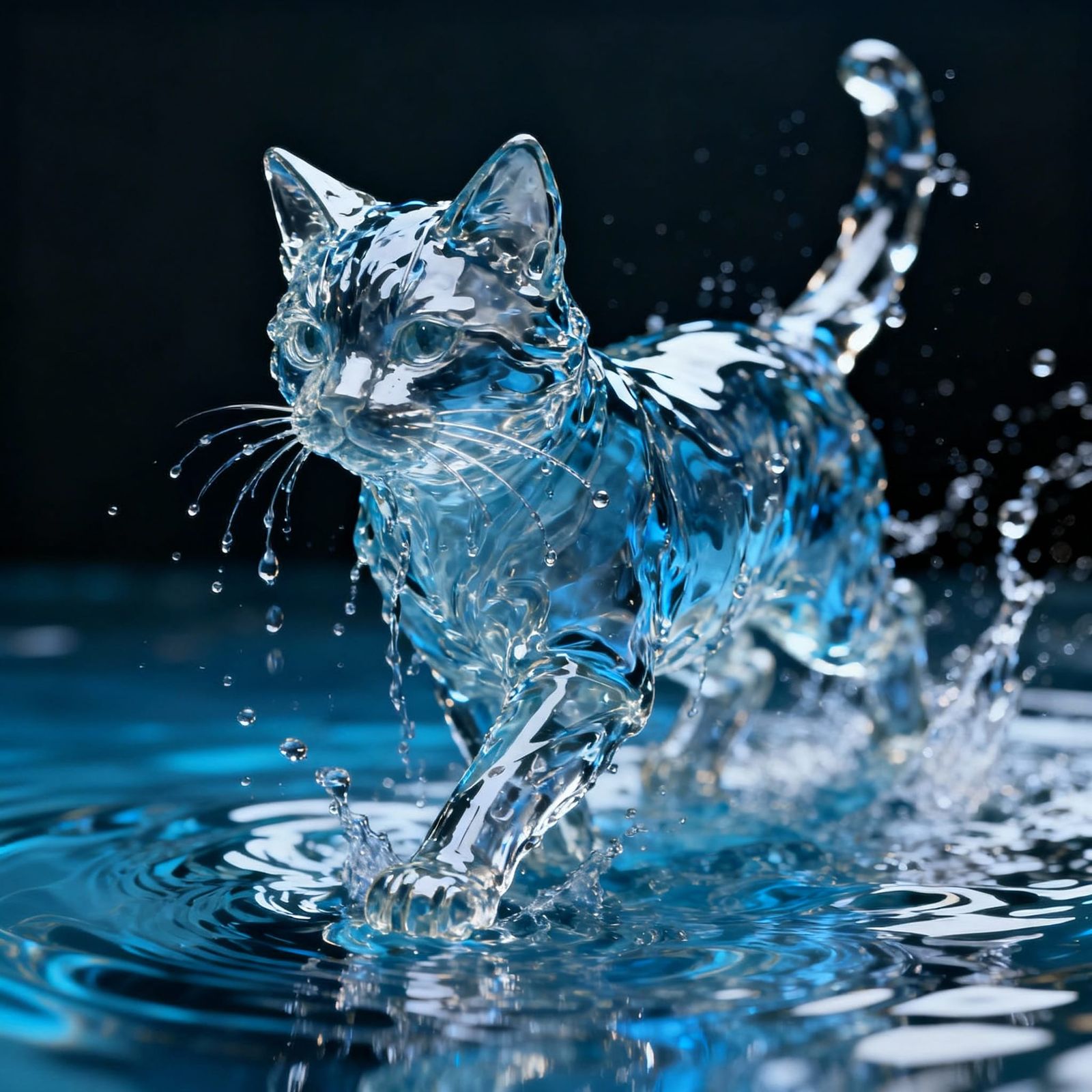 Dynamic Water Cat Sculpture in Motion