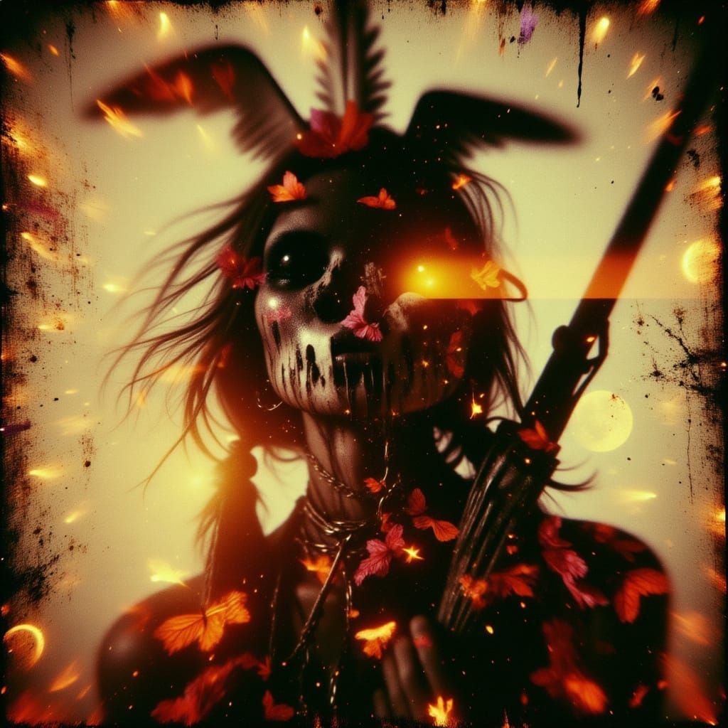 Cherokee Woman Silhouette with Walking Dead Double Exposure