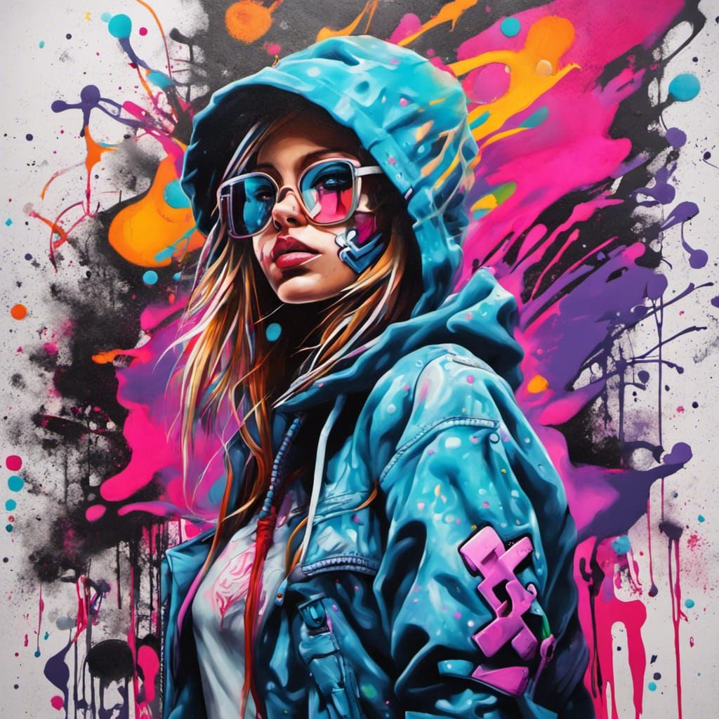 Hacker Girl in Graffiti Splash Art Style