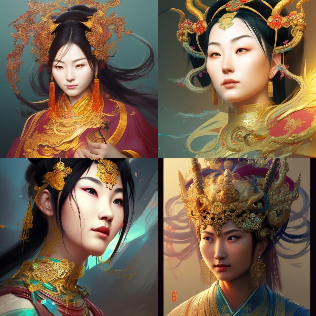 Detailed Portrait of Chinese Goddess Ne-Zha