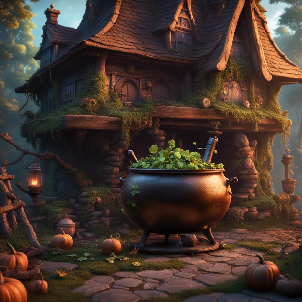 Witch's House with Magic Herbs: Detailed Matte Painting