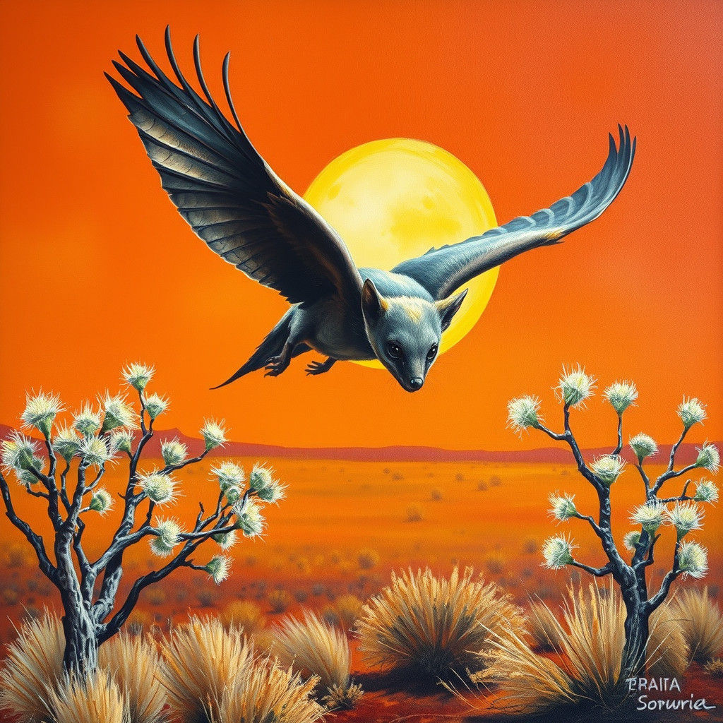Flying-fox in Australian Outback Art Style