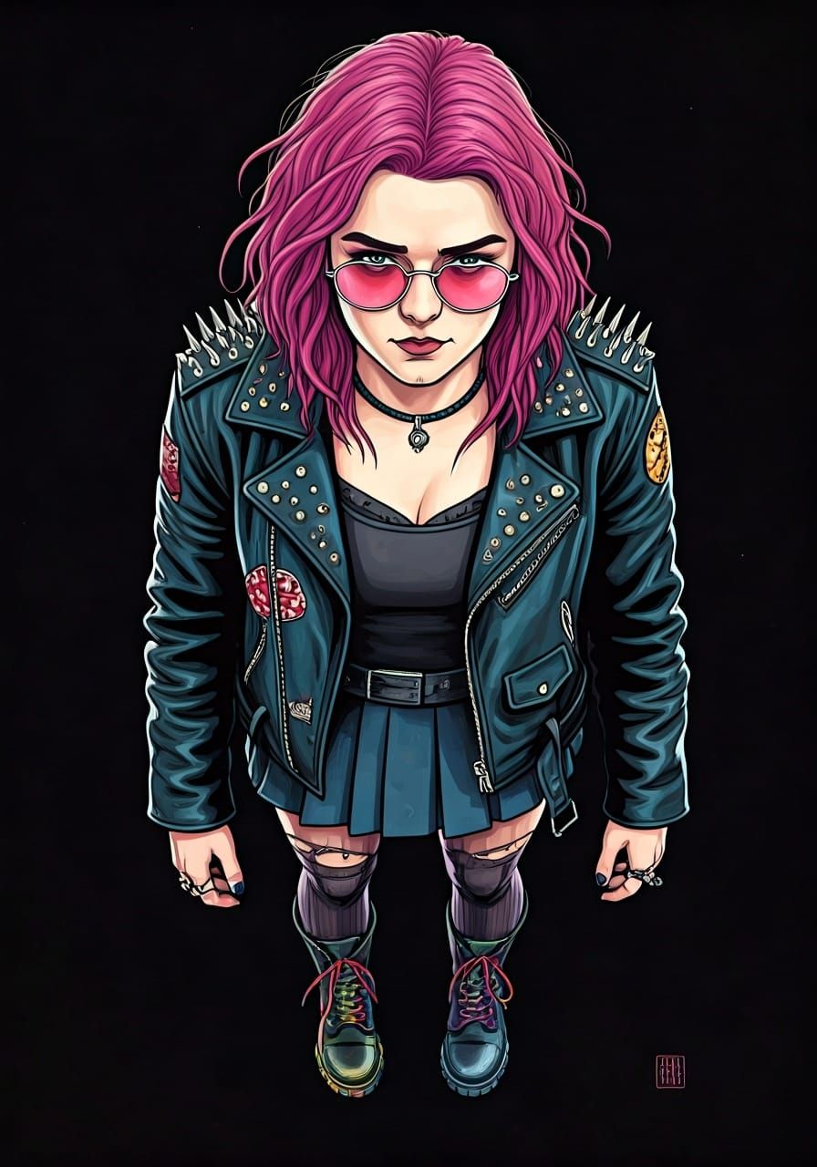 Punk Girl Portrait in Gritty Graphic Novel Style