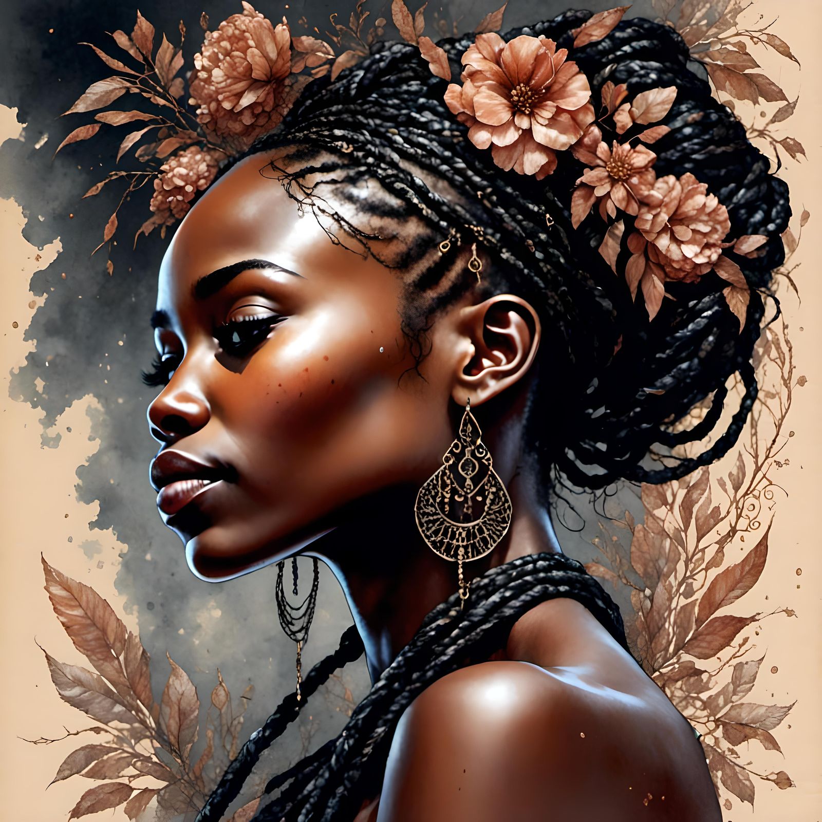 Elegant Watercolor Portrait of a Black Woman