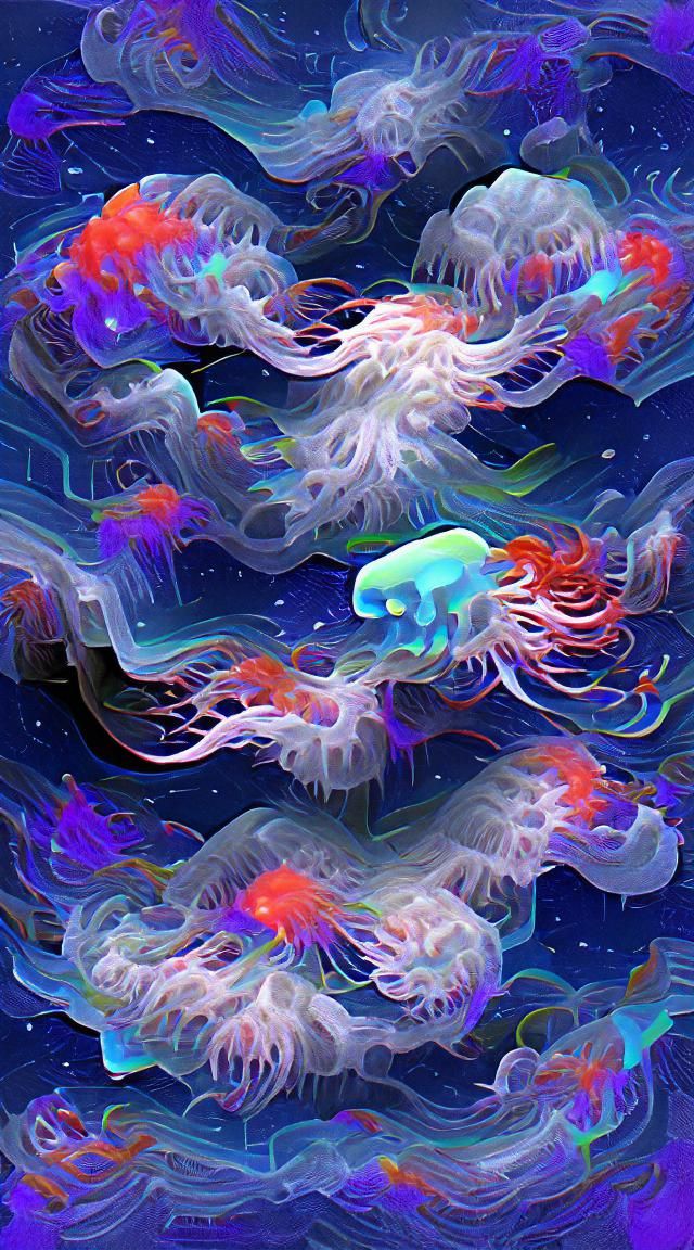Mystic White Whale in Neon Coral Reef, 3D