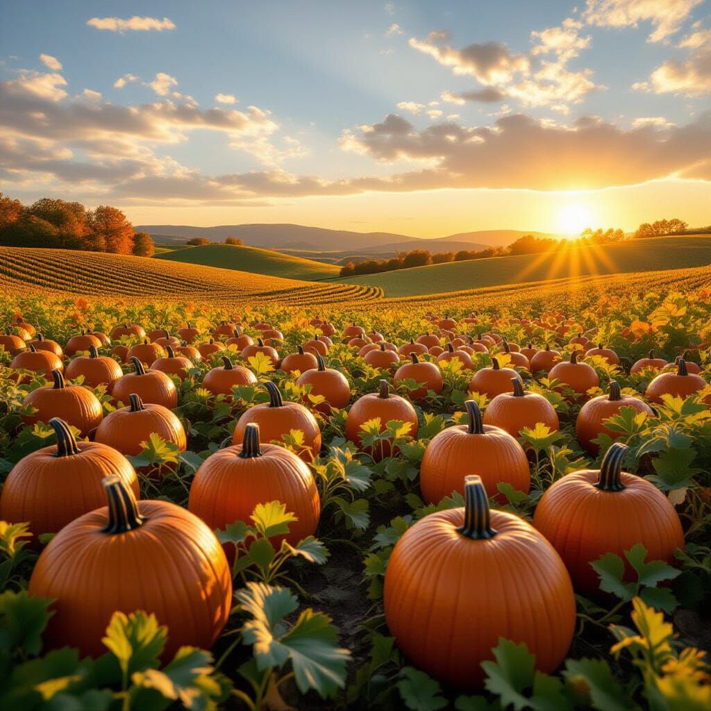 Majestic Pumpkin Patch in Golden Autumn Light