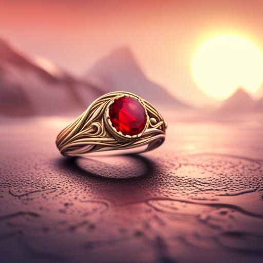 Elegant Gold Ring with Red Gems: Fantasy Concept Art