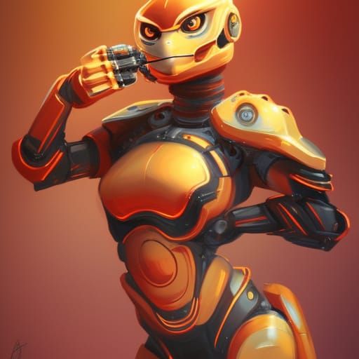 Cute Orange Robot Tiger Cub in 8k