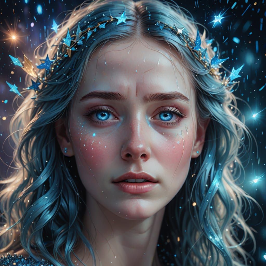 Stardust Tears: Surreal Portrait of a Crying Woman