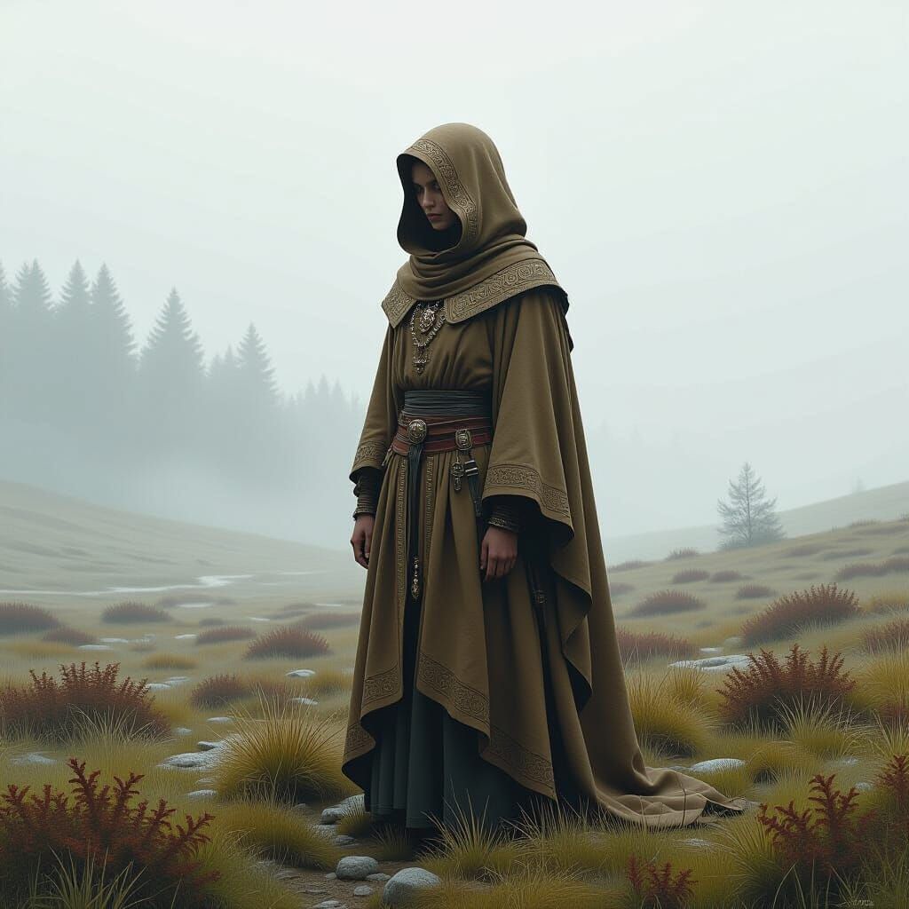 Misty Landscape with Lone Figure, Digital Art