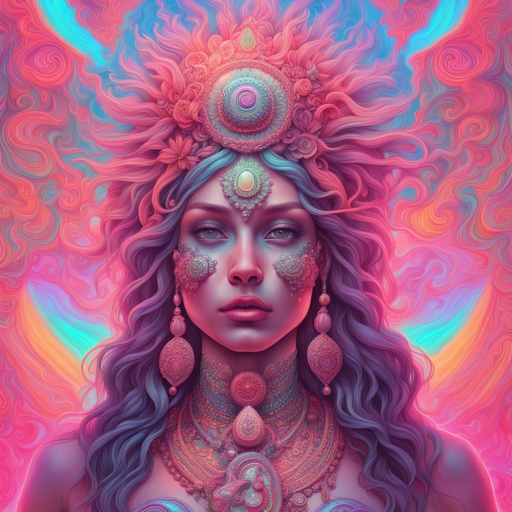 Psychedelic Neon Goddess in Cosmic Art Style