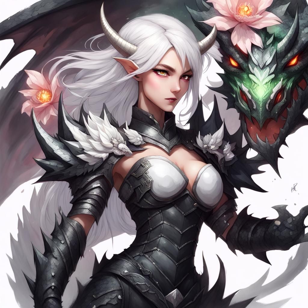 Dragon Girl in Dragon Armor Punches Boulder