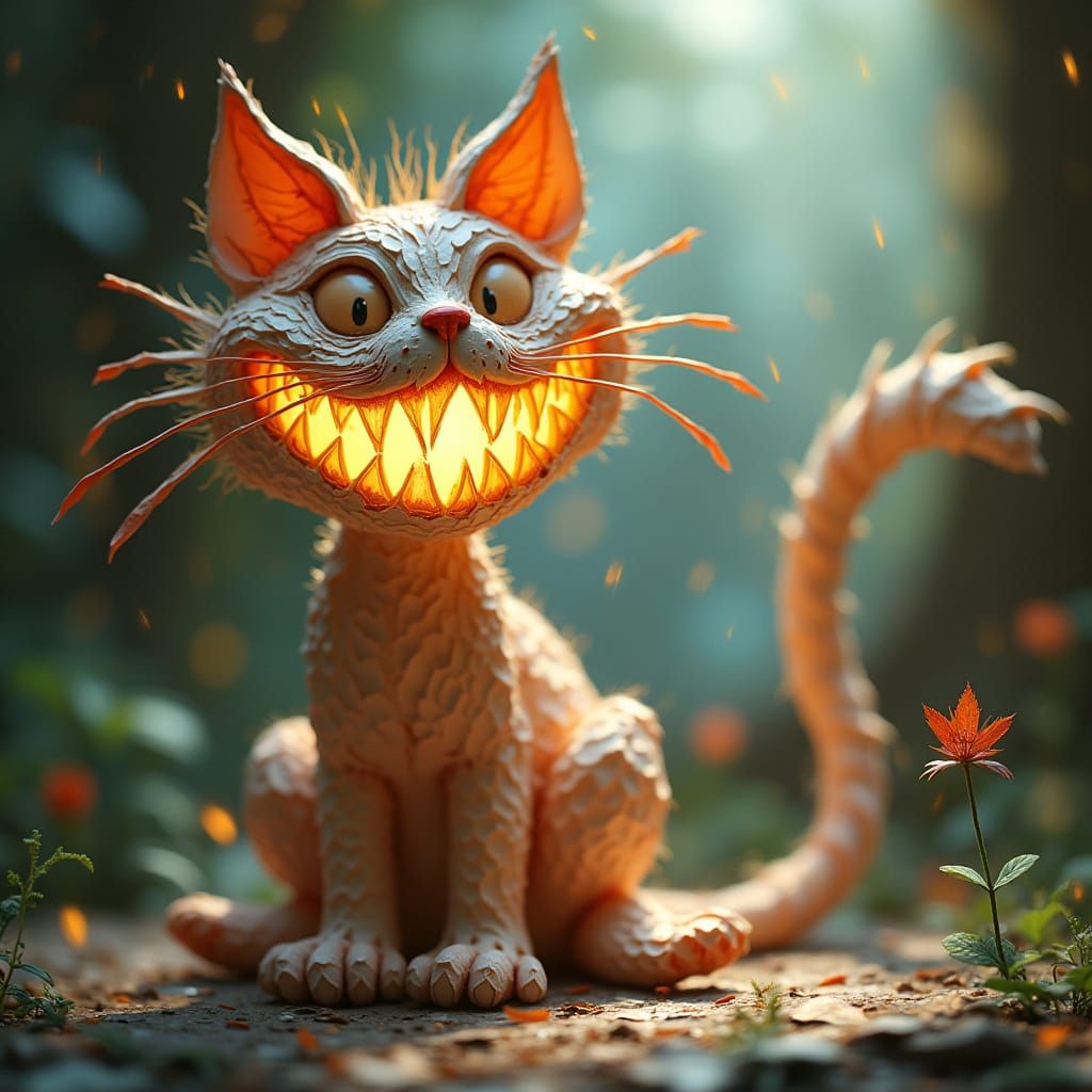 Glowing Cheshire Cat Made of Paper in Whimsical Style