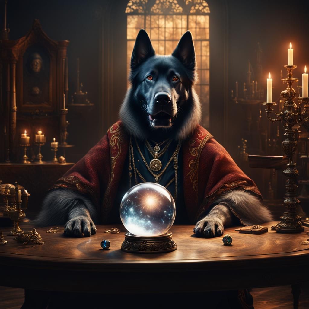 Dog Witch with Crystal Ball: Digital Matte Painting