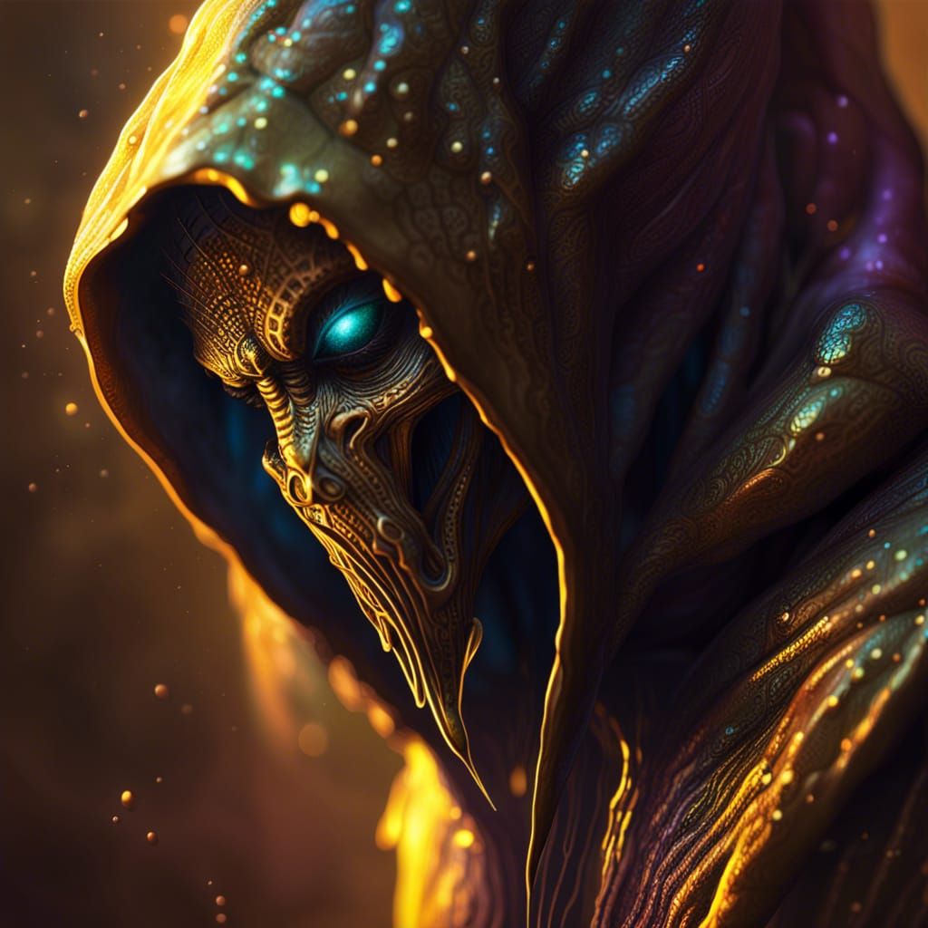 Hooded Eldritch Alien in Golden Light