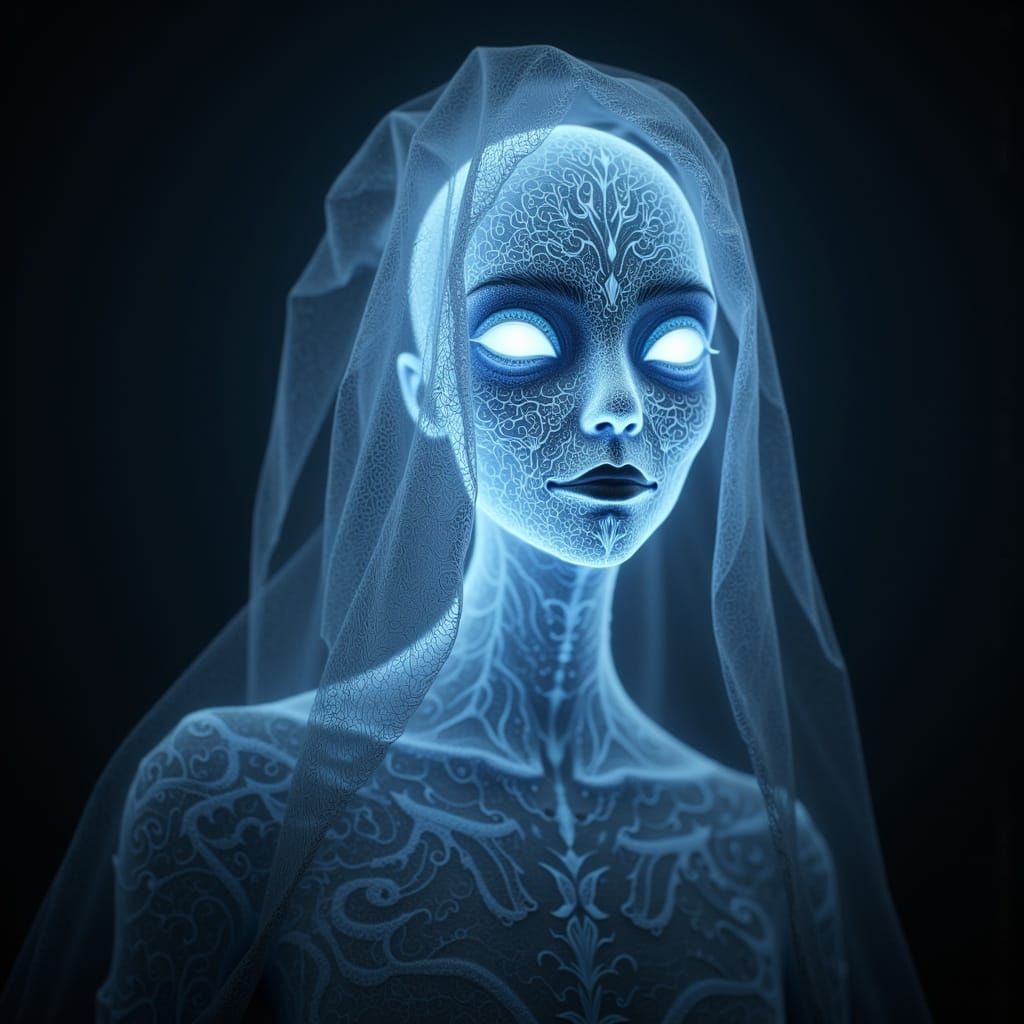 Glowing Gothic Creature with Lace Veil