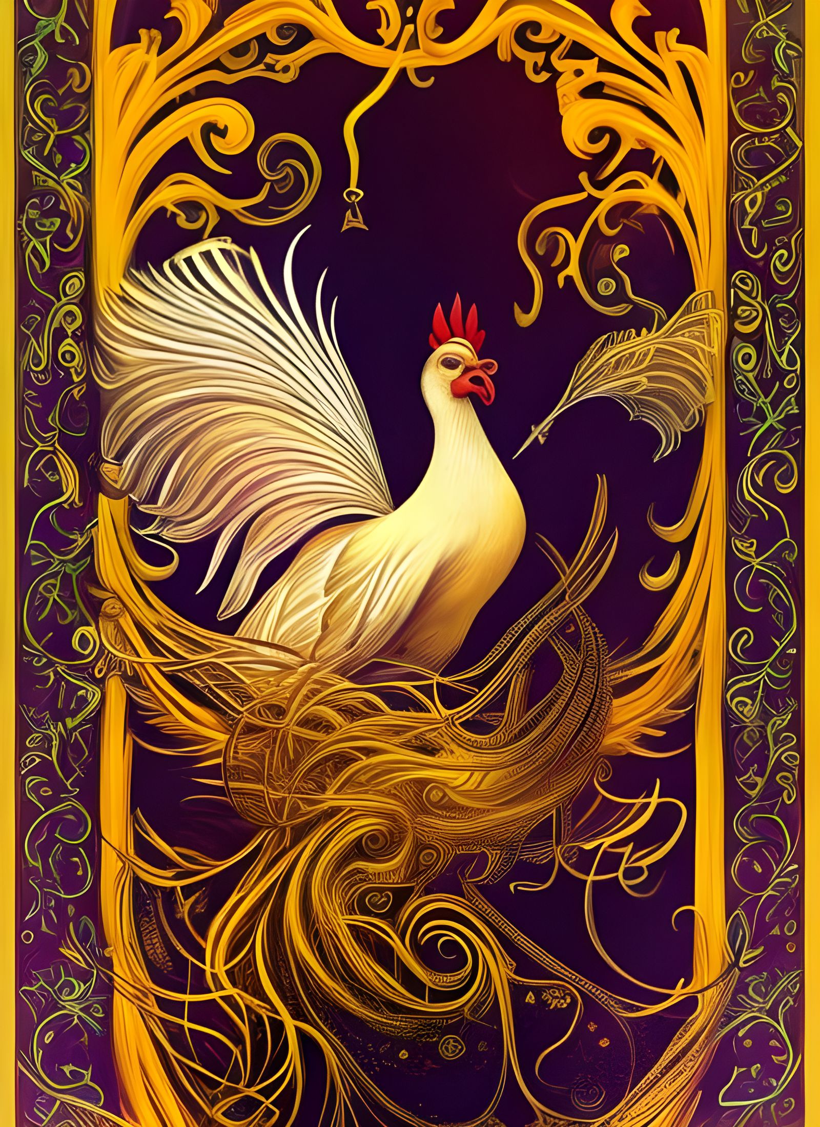 Chicken Circus Performer in Art Nouveau Style
