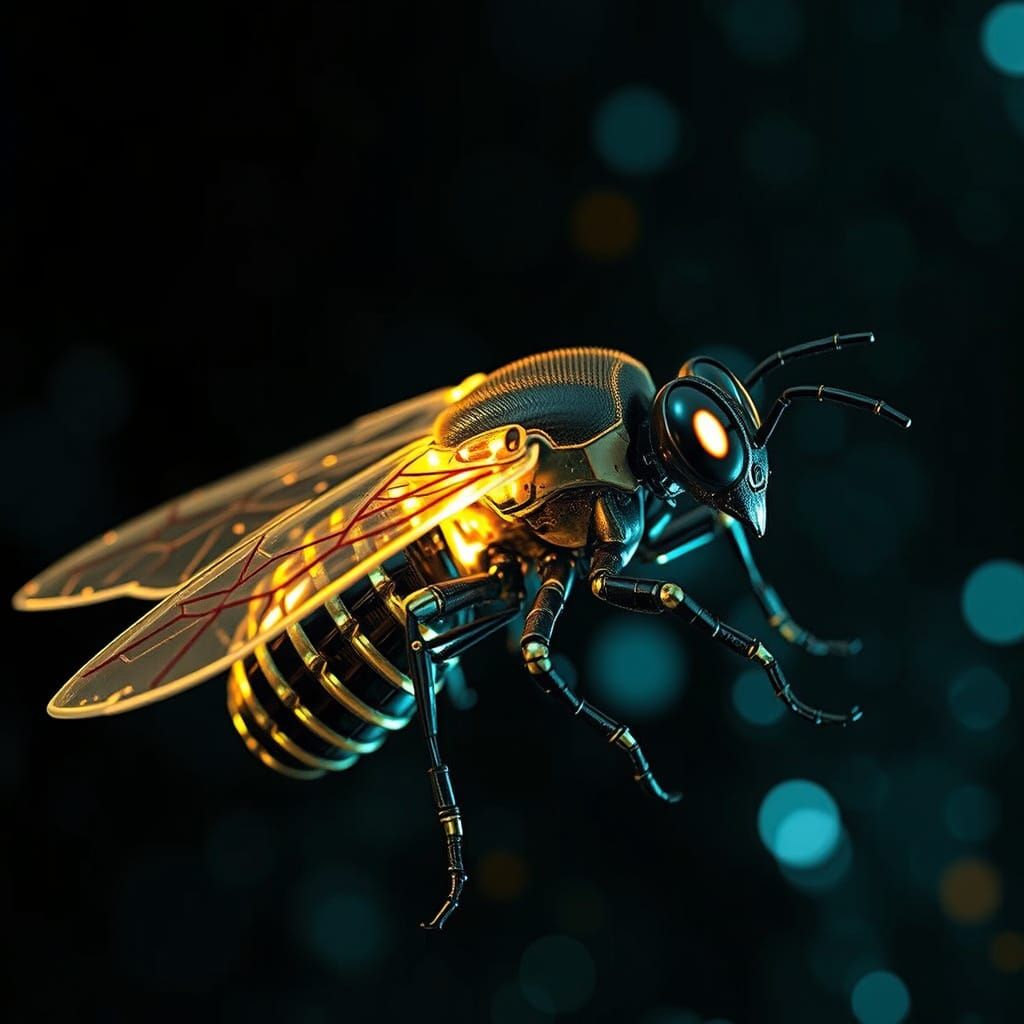 Futuristic Bee in Dark Cyberpunk Aesthetic