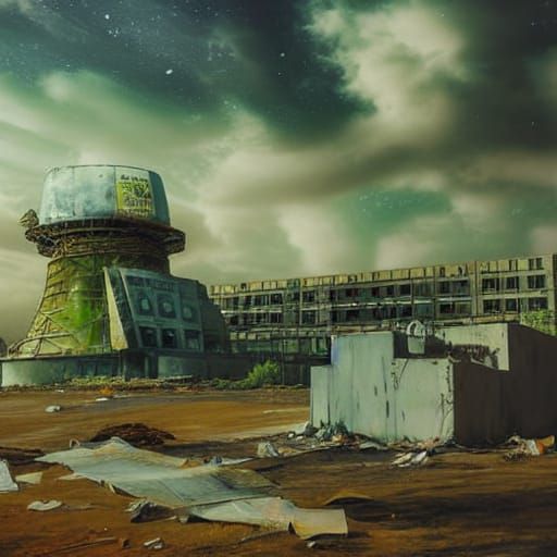 Dystopian Chernobyl Landscape in Naive Art Style