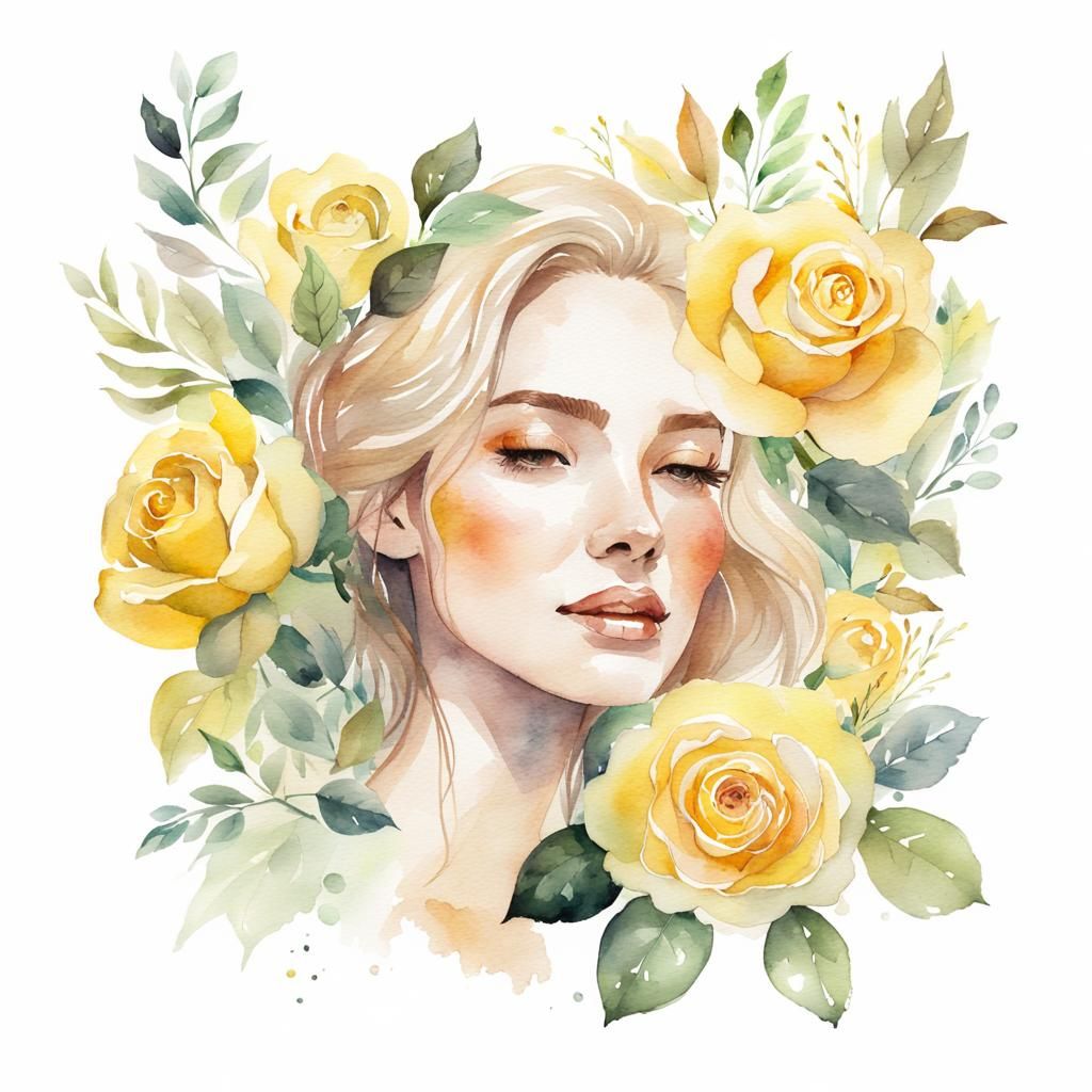 Watercolor Rose Portrait with Ethereal Effects