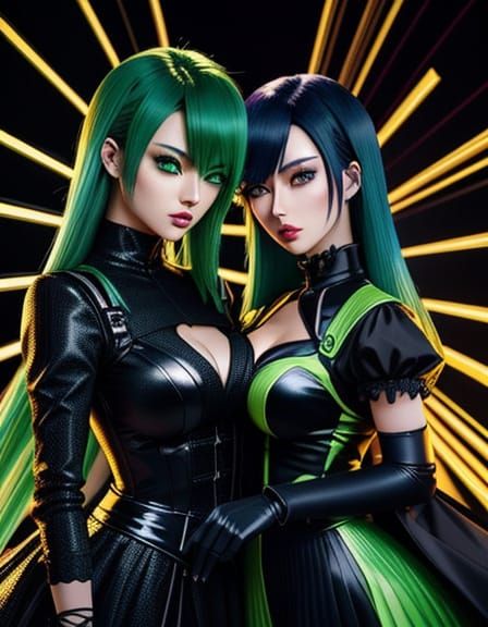 Goth Anime Girls Pose in Dark Luxury