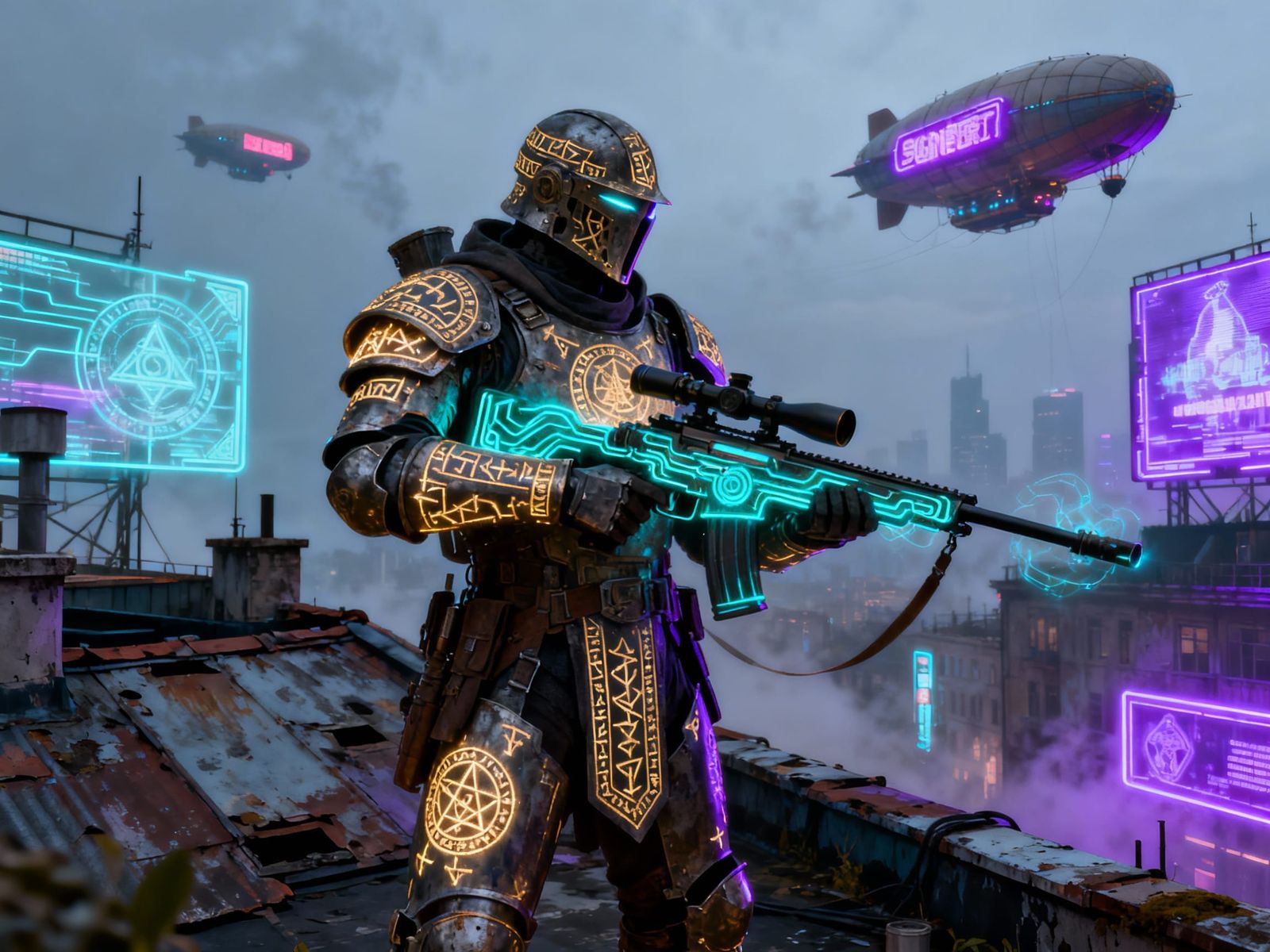 Aetherpunk Sniper with Runic Armor in Arcane City