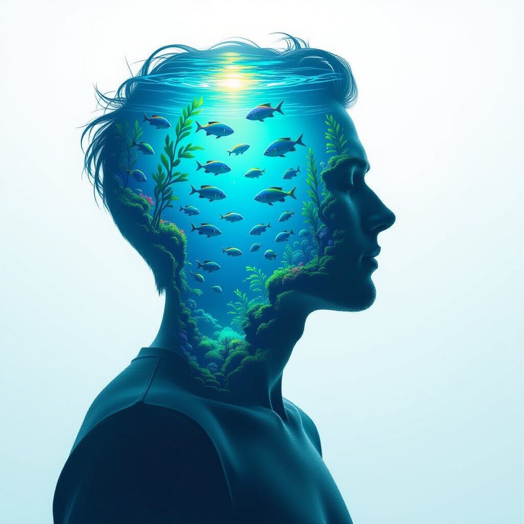 Inner Ocean Silhouette: Surreal Digital Art