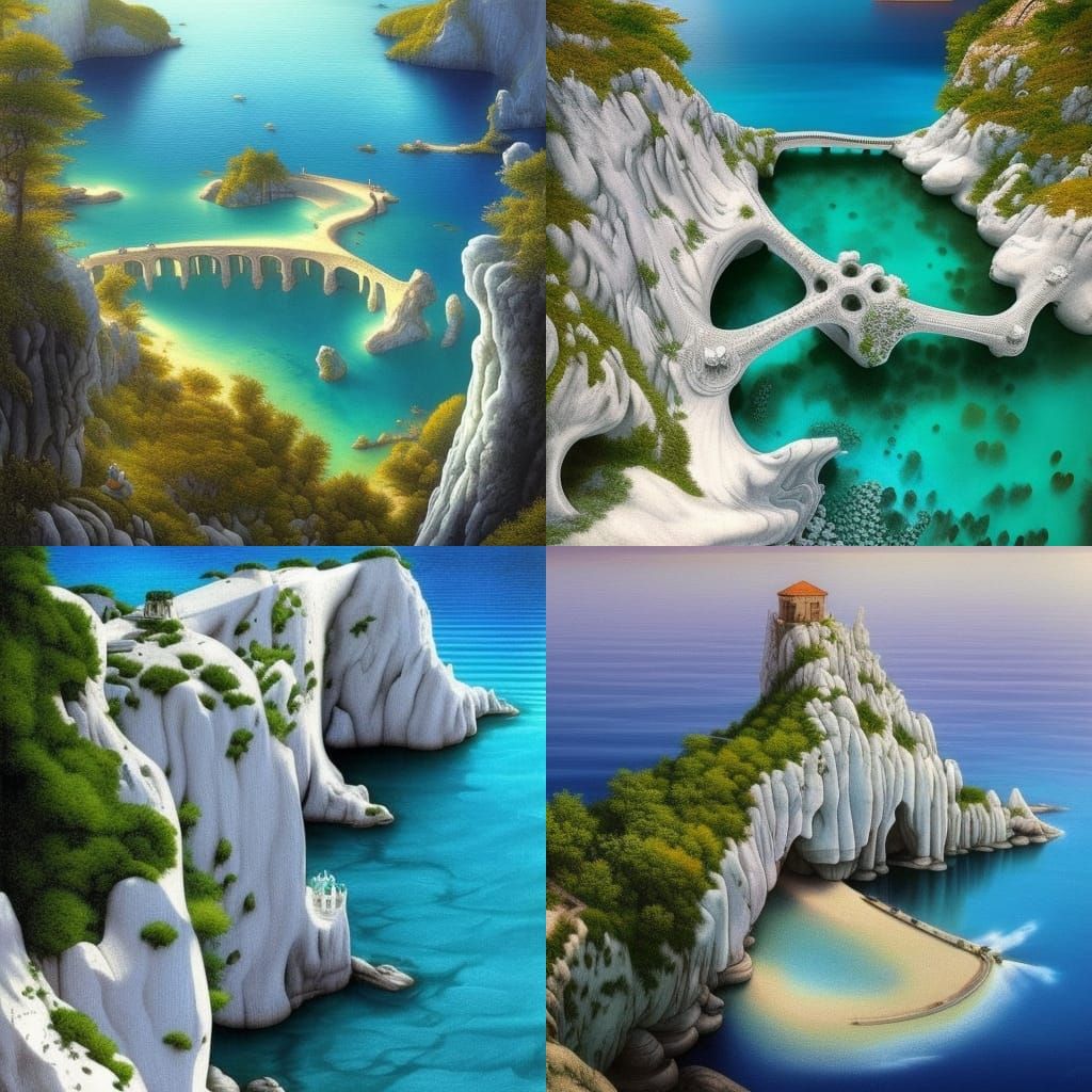 Ethereal Croatian Beach Rock Piles in Escher Style