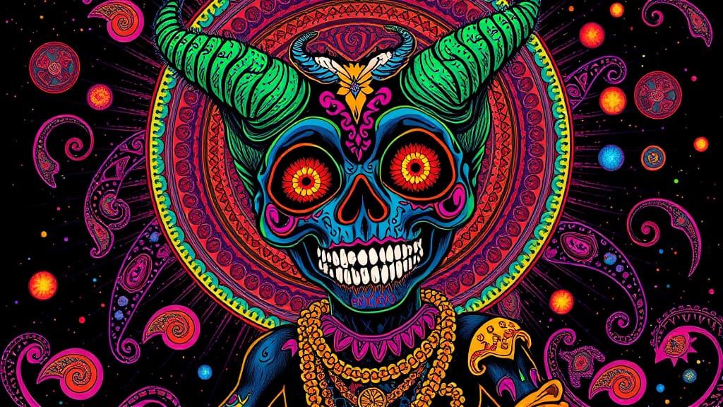 Psychedelic Voodoo Child Poster in Vibrant Op Art Style