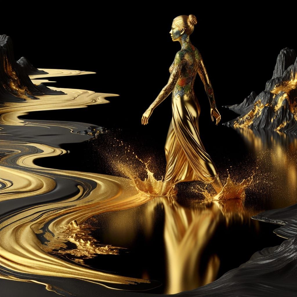 Golden Woman Emerges from Liquid Gold: Hyperrealistic 8K