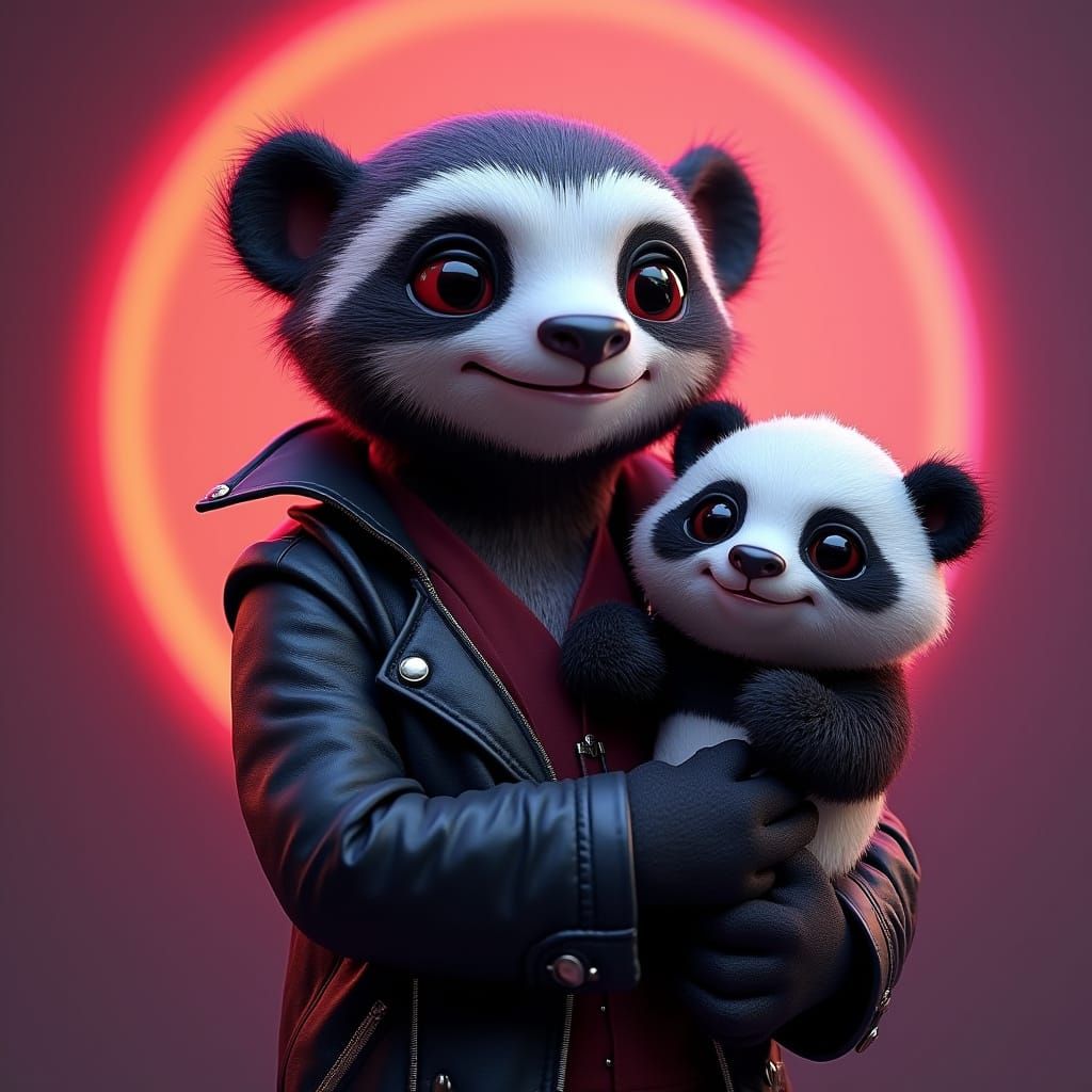 Vampire Sloth with Panda in Pixar Style