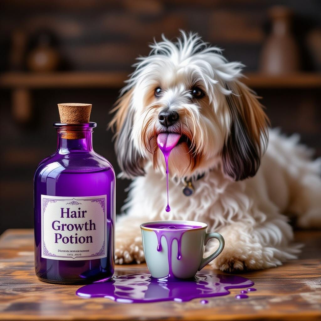 Angora Dog's Hair Grows Wildly After Drinking Potion