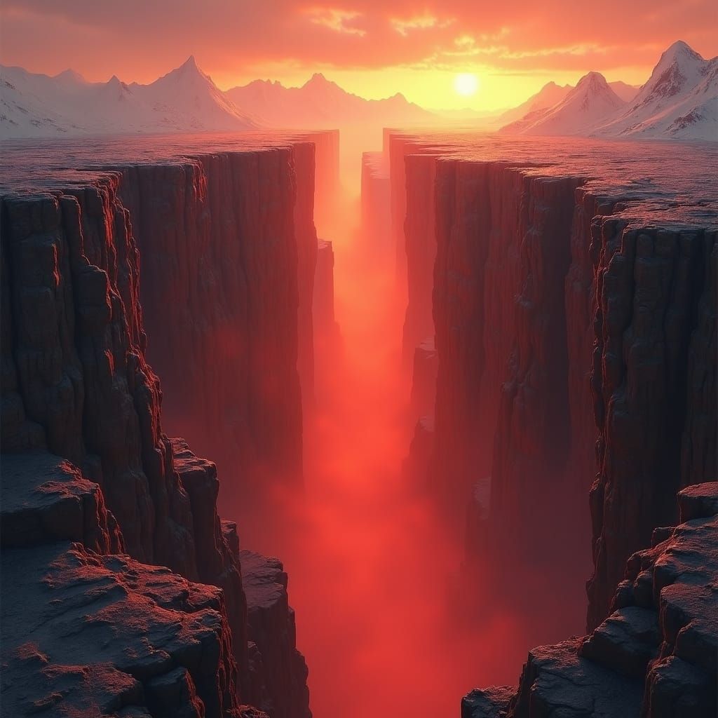 Ethereal Red Glow Fills Massive Chasm