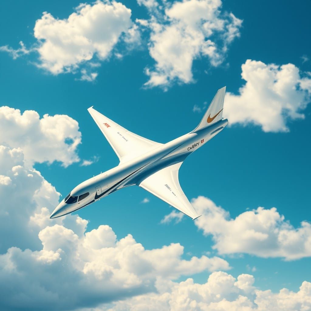 Sleek Aerodynamic Nike Airplane Soars in Futuristic Blue Ski...