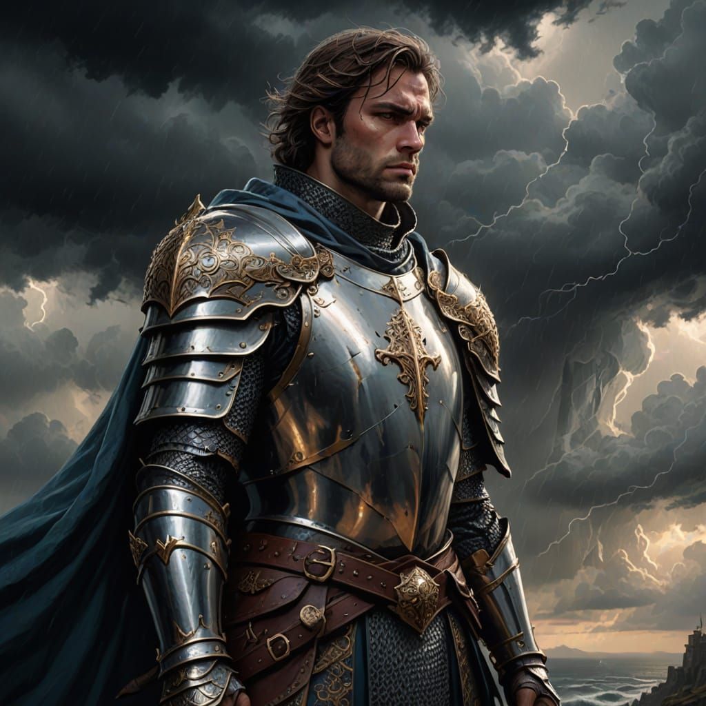 Proud Knight in Stormy Sky Digital Painting
