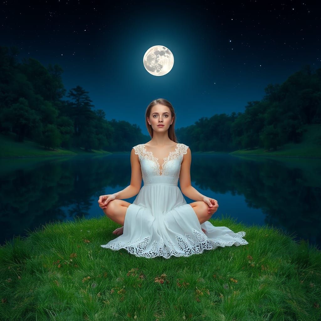 Moonlit Lake Reflection in Romanticism Style