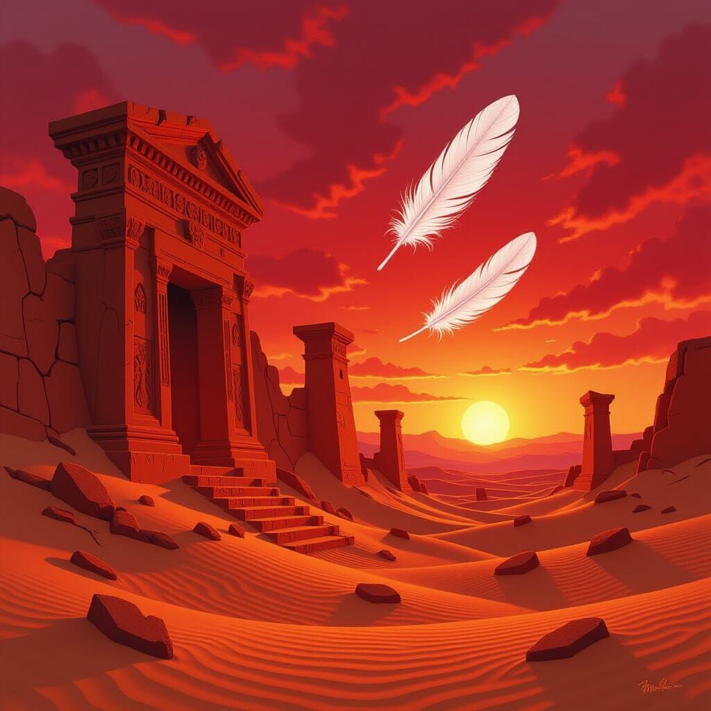 Mystical Clay Land Ruins at Blood-Red Sunset