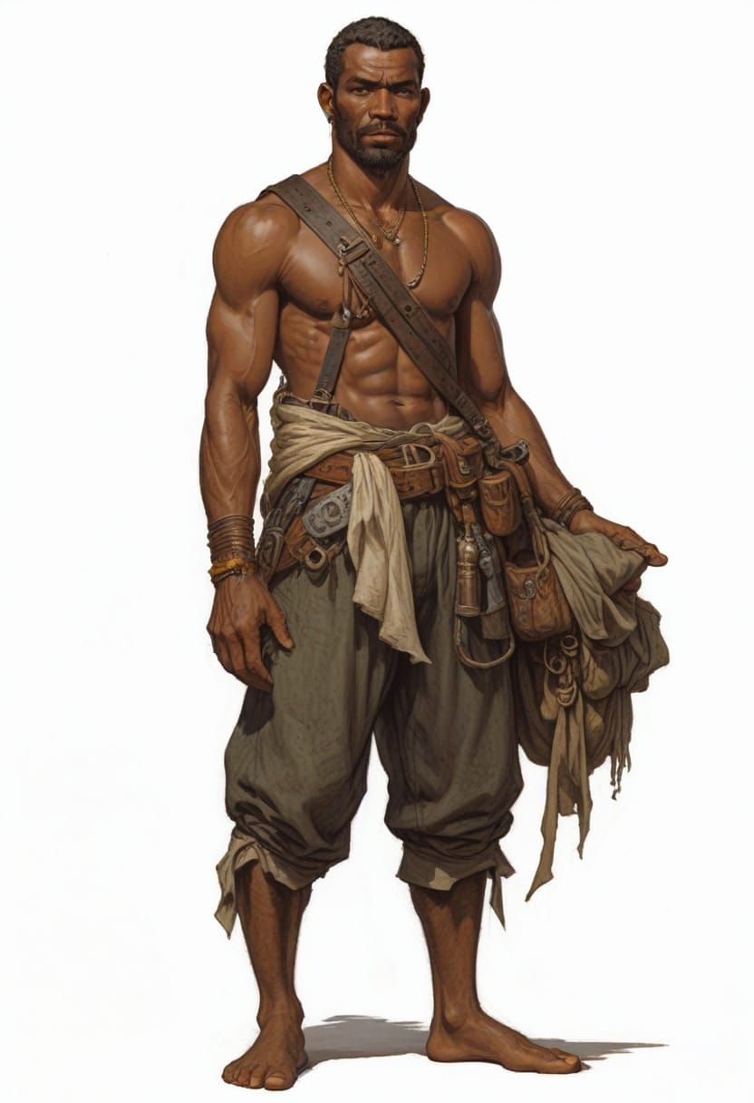 Caribbean Dockworker in Heroic Fantasy Style