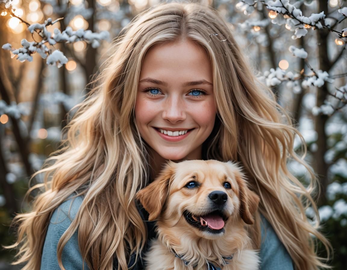 Scandinavian Girl with Dog Portrait, Natural Lighting