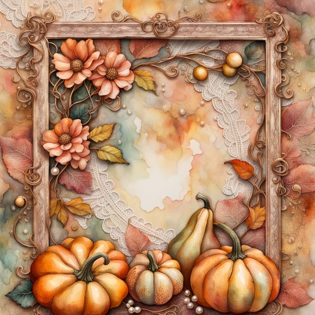 French Autumn Flower Market Collage in Mixed Media