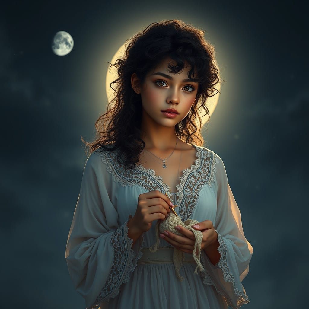 Enchanted Bohemian Woman Under Moonlight