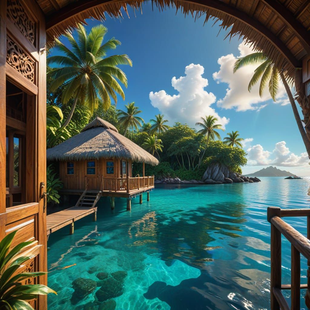 Surreal Bora Bora Oasis with Majestic Ocean Waves in Hyperre...