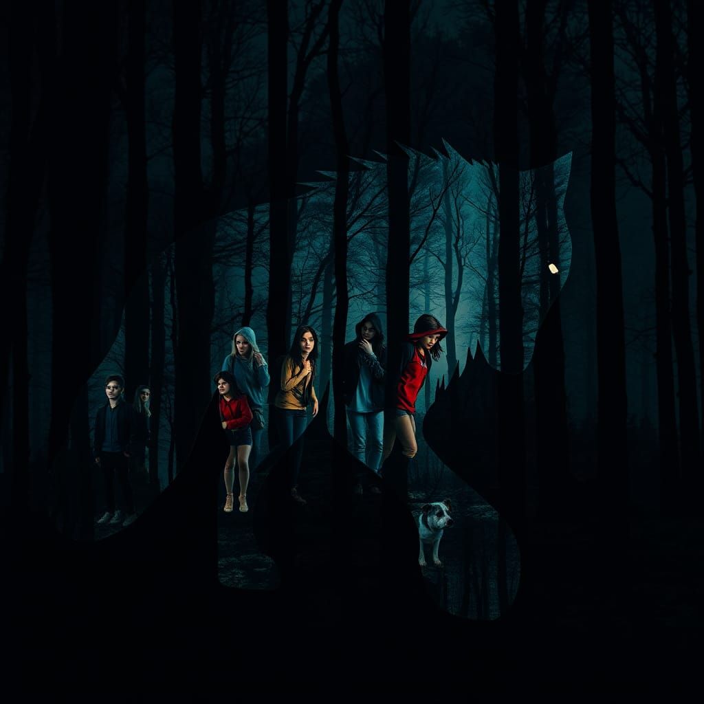 Double Exposure Werewolf Silhouette in Dark Forest