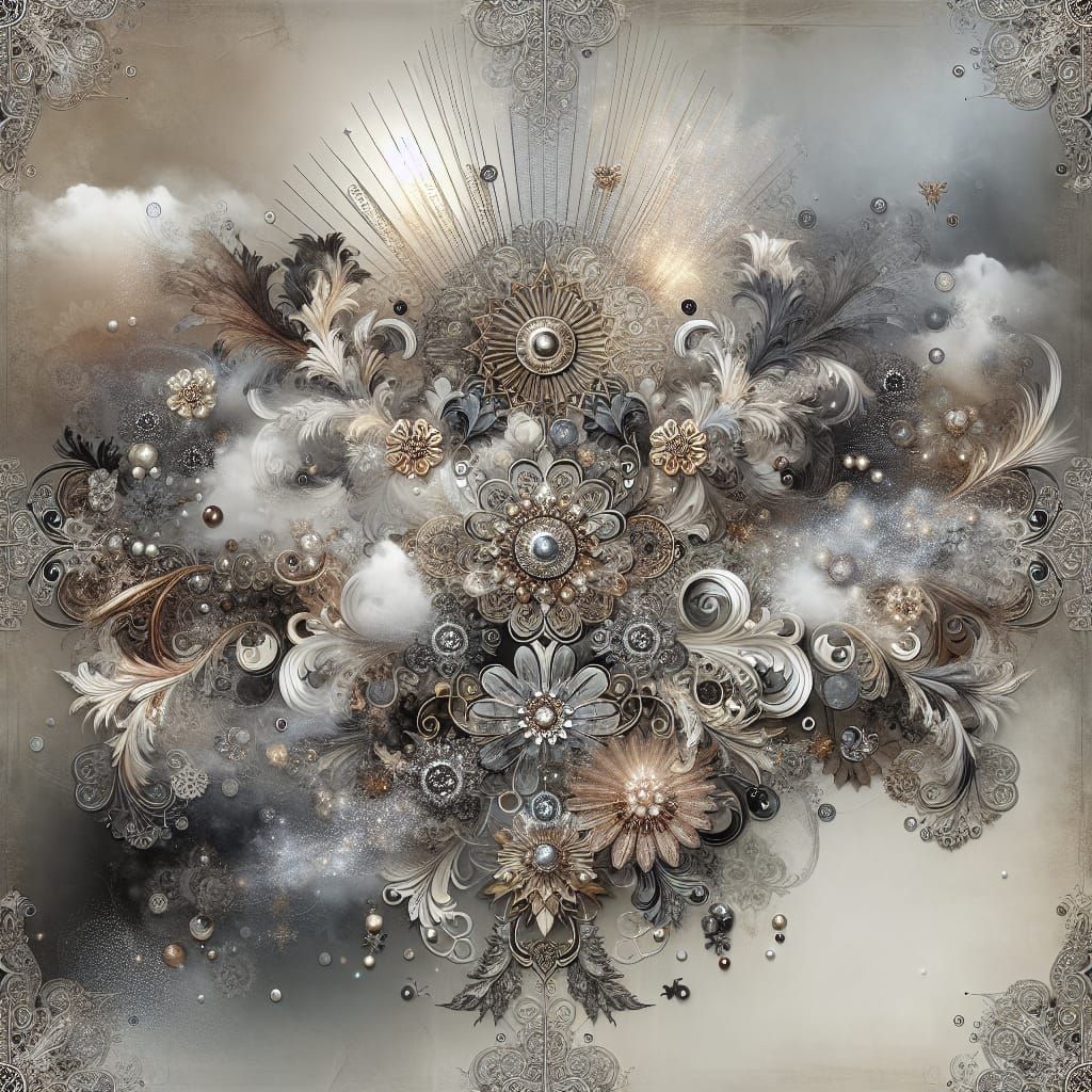 Filigree Digital Paper with Silver Foil Accents