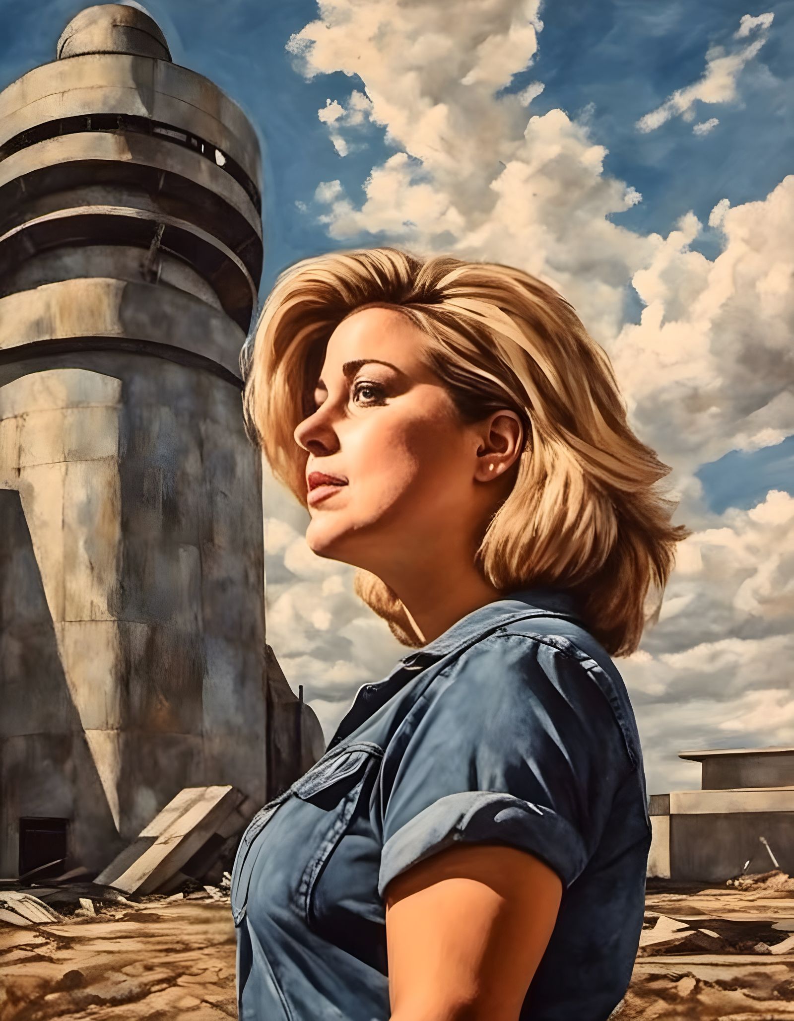 Brutalist Propaganda: Blonde Woman at Missile Facility