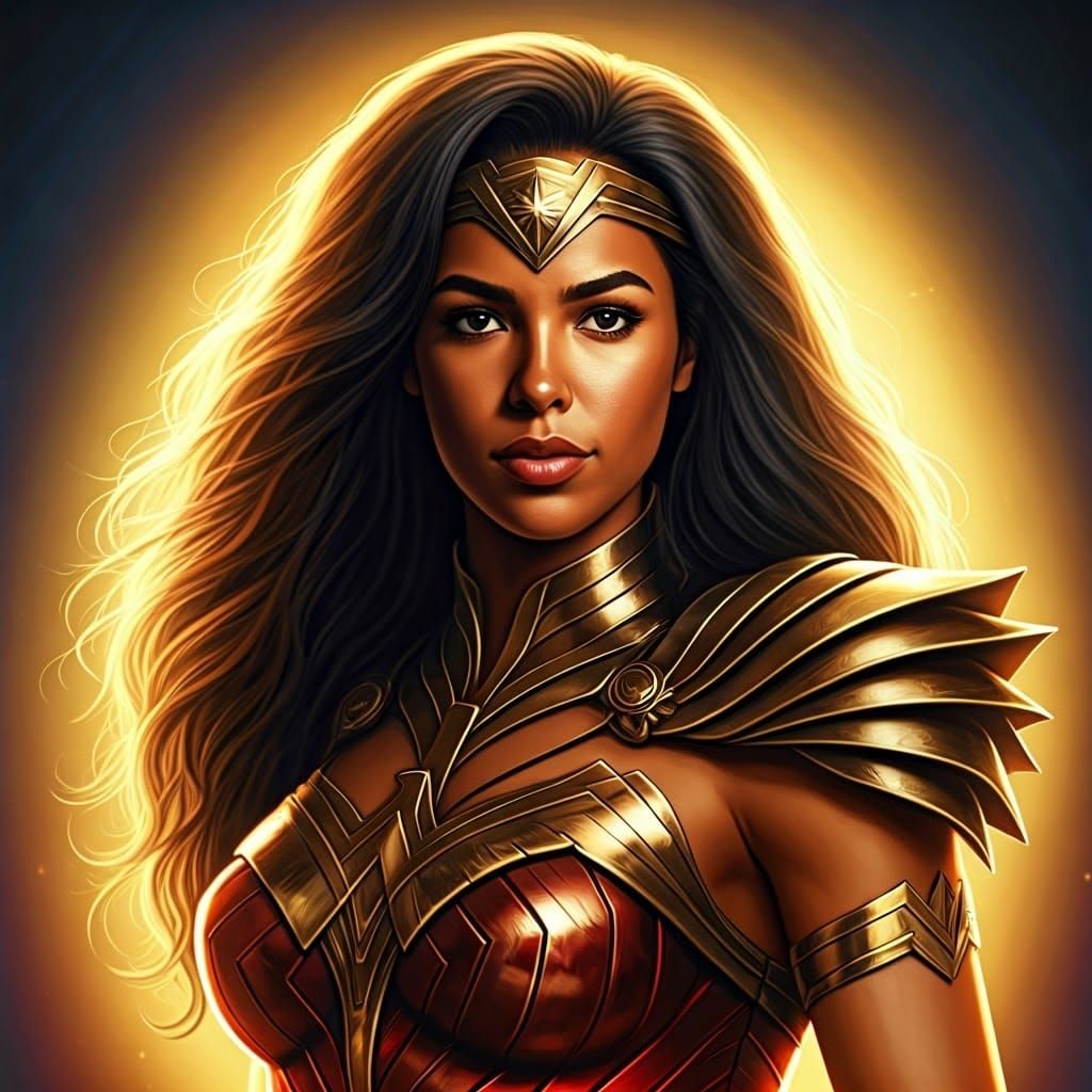 Empowered Wonder Woman in Metallic Armor