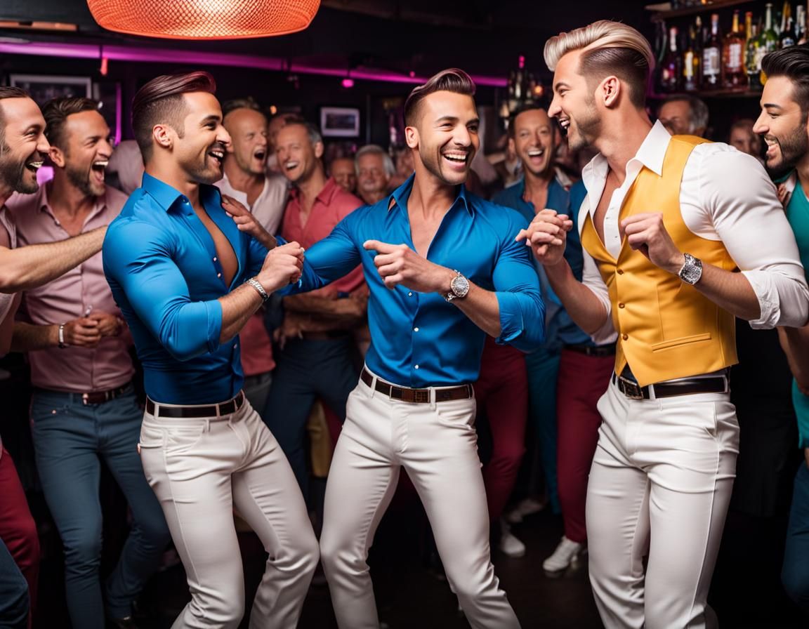 Gay Bar Scene: Men Dancing and Celebrating