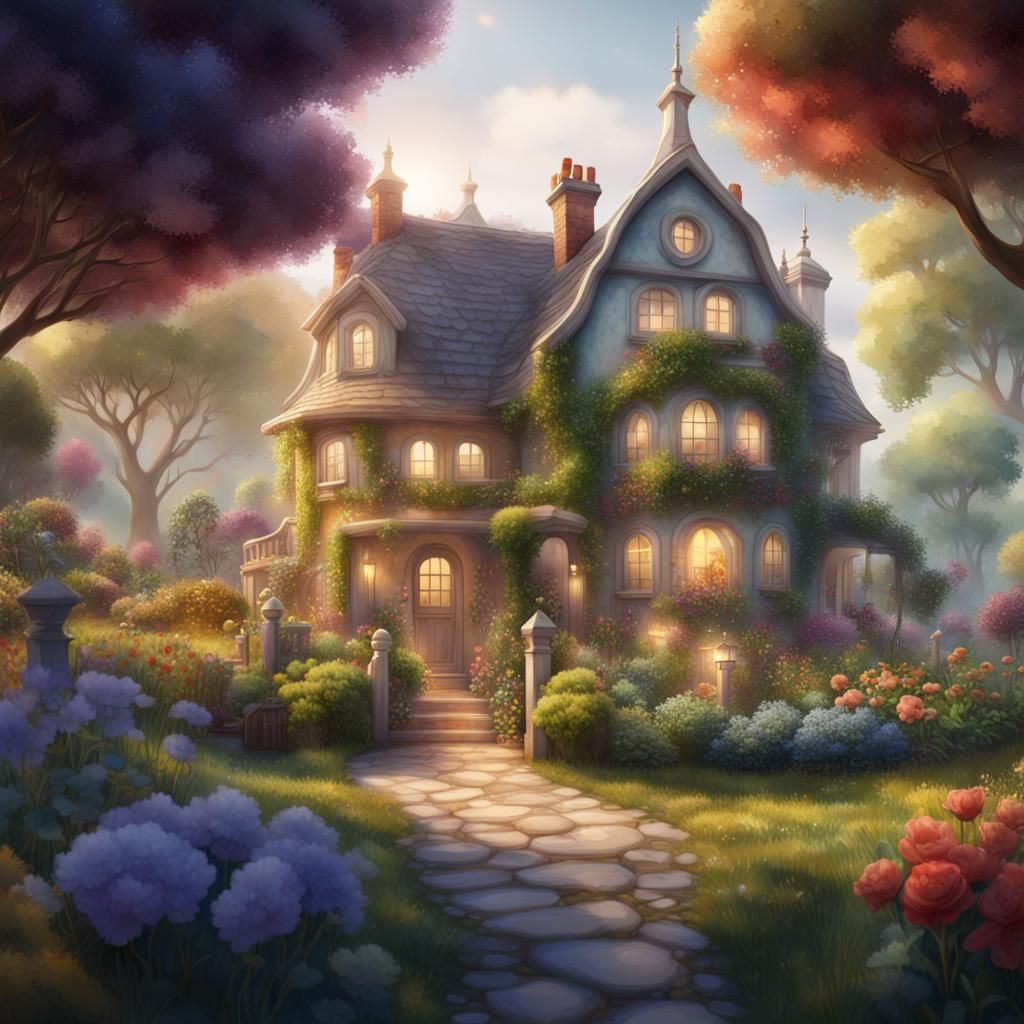 Charming House with Vegetable Garden in Watercolor