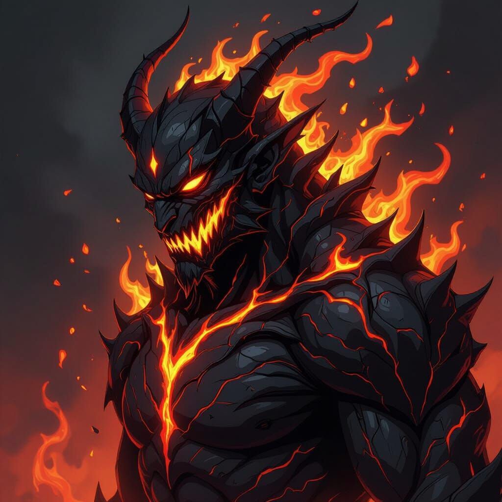 Balrog Bust in Bleach Art Style with Fiery Details