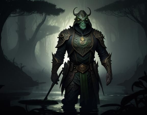 Bullywug in Eerie Swamp: Dark Fantasy Art